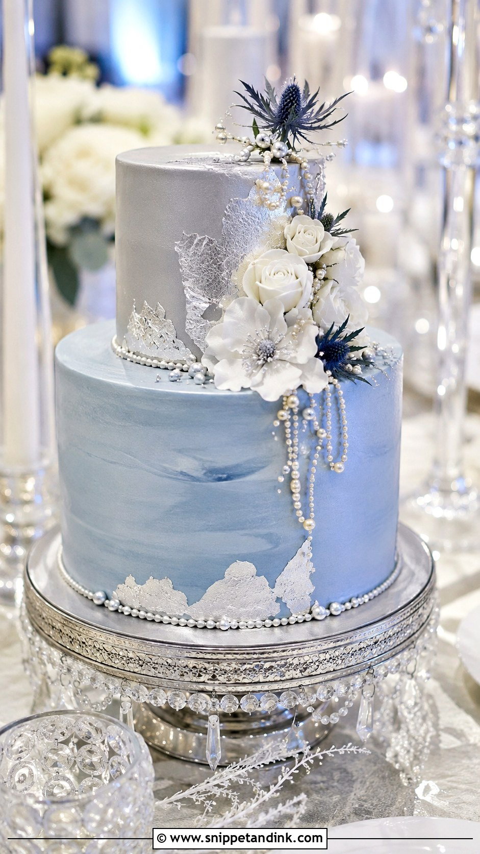Blue And Silver Two Tier Wedding Cake - Snippet and Ink - 20 Blue Two Tier Cake Ideas for Wedding