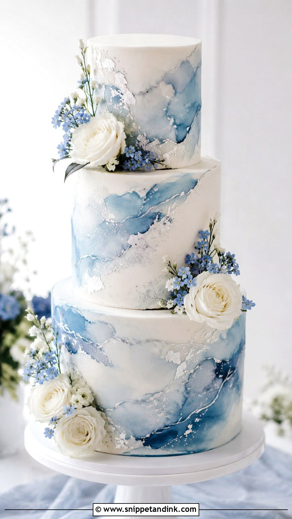 Blue And Silver Watercolor Wedding Cake - Snippet and Ink - 20 Silver and Blue Cake Ideas for Wedding