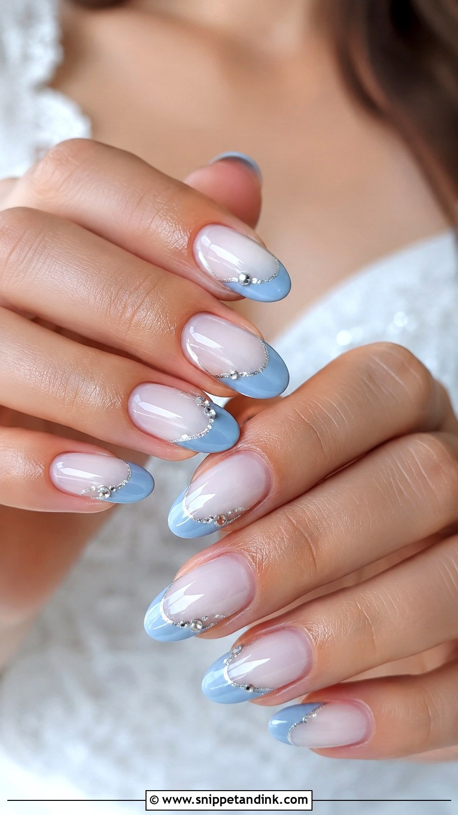 Blue And White Bridal Nails With Silver Accents - Snippet and Ink - 20 Blue and White Wedding Nails