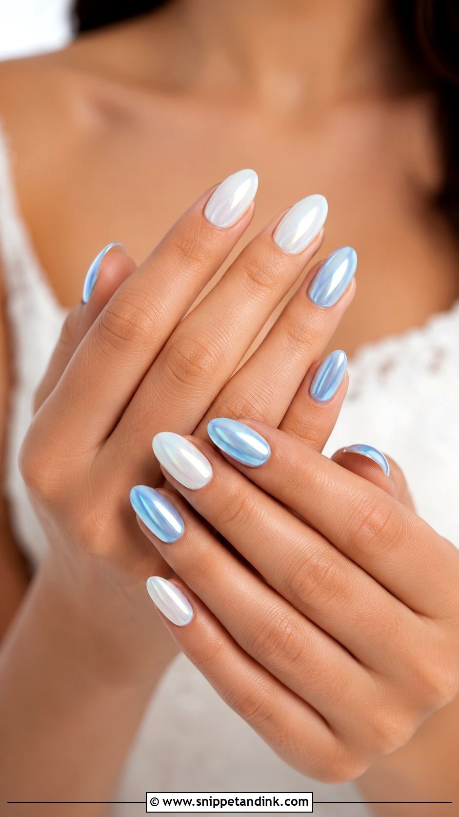 Blue And White Chrome Wedding Nails - Snippet and Ink - 20 Blue and White Wedding Nails