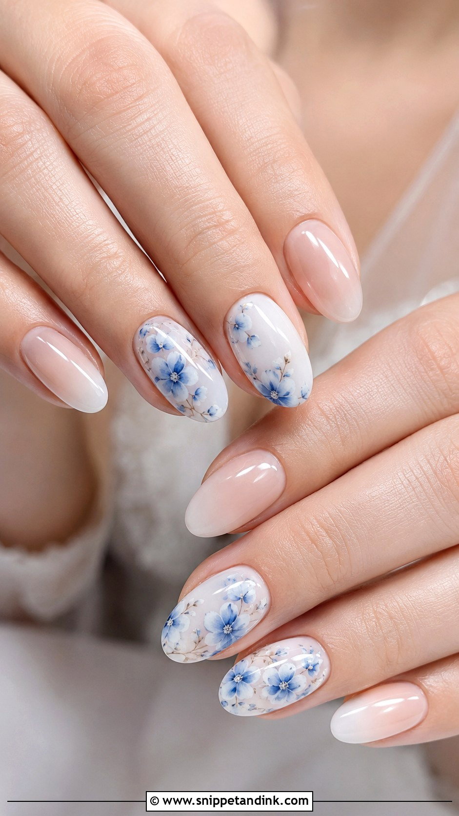 Blue And White Floral Wedding Nails - Snippet and Ink - 20 Colorful Wedding Nails