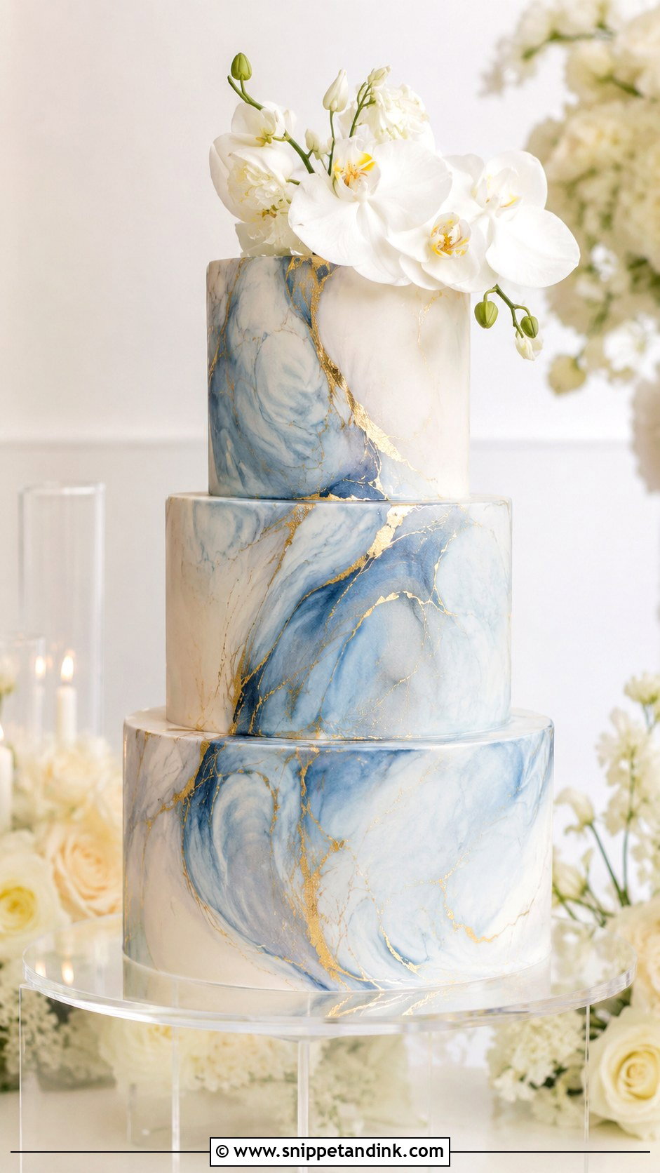 Blue And White Marble Wedding Cake With Gold - Snippet and Ink - 20 Blue White and Gold Cake Ideas for Wedding