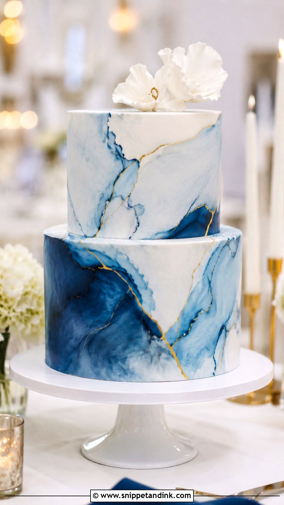 Blue And White Marble Wedding Cake - Snippet and Ink - 20 Blue Wedding Cake Ideas