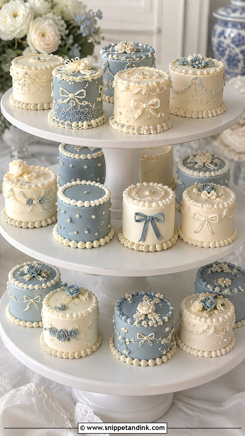 Blue And White Mini Wedding Cakes - Snippet and Ink - 20 White and Blue Vintage Cake Ideas for Wedding