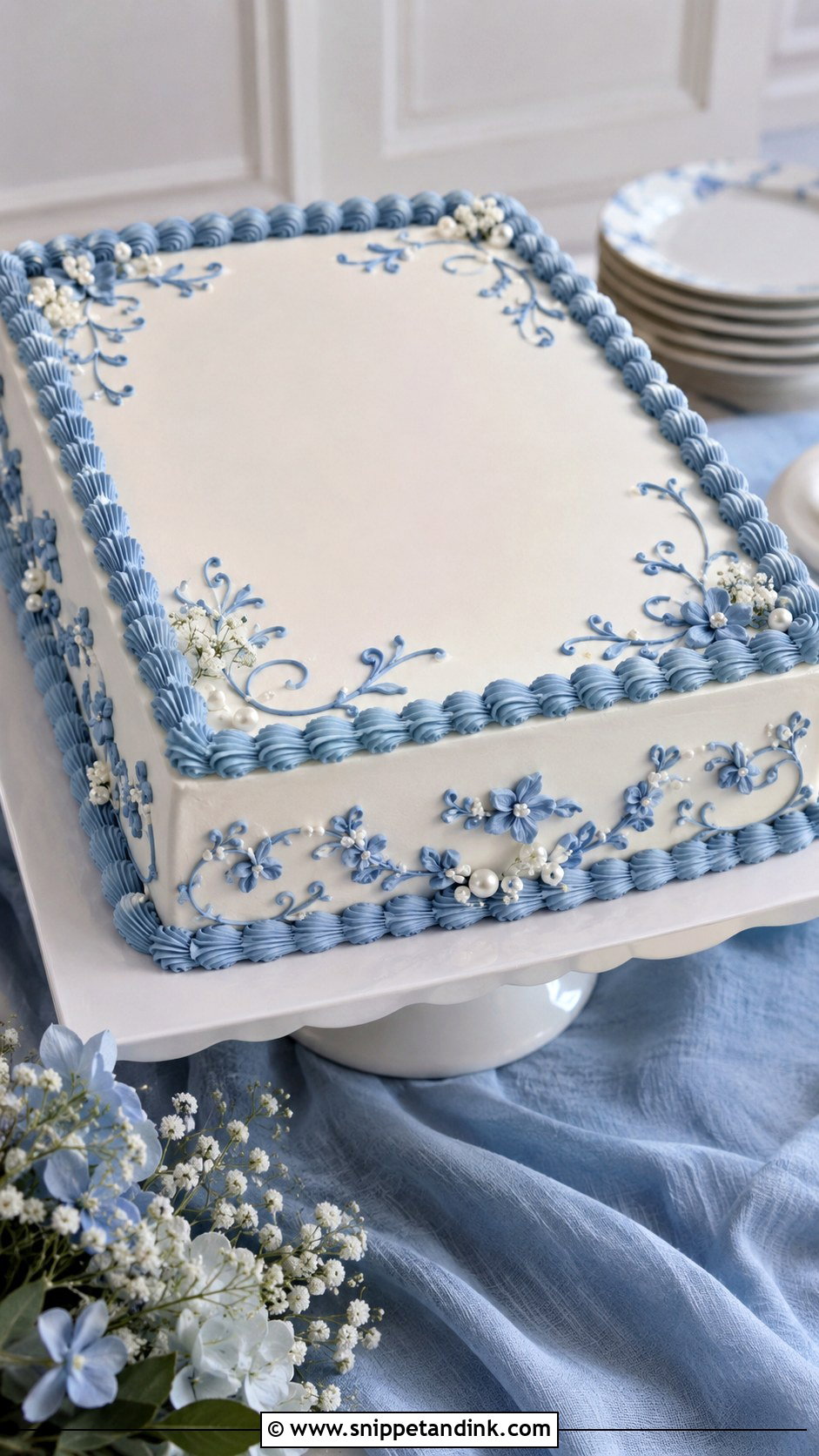 Blue And White Sheet Cake For Wedding - Snippet and Ink - 20 Aesthetic Sheet Cake Ideas for Wedding