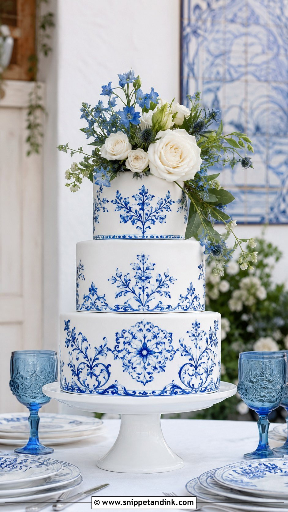 Blue And White Spanish Wedding Cake - Snippet and Ink - 30 Spanish Style Wedding Cake Ideas