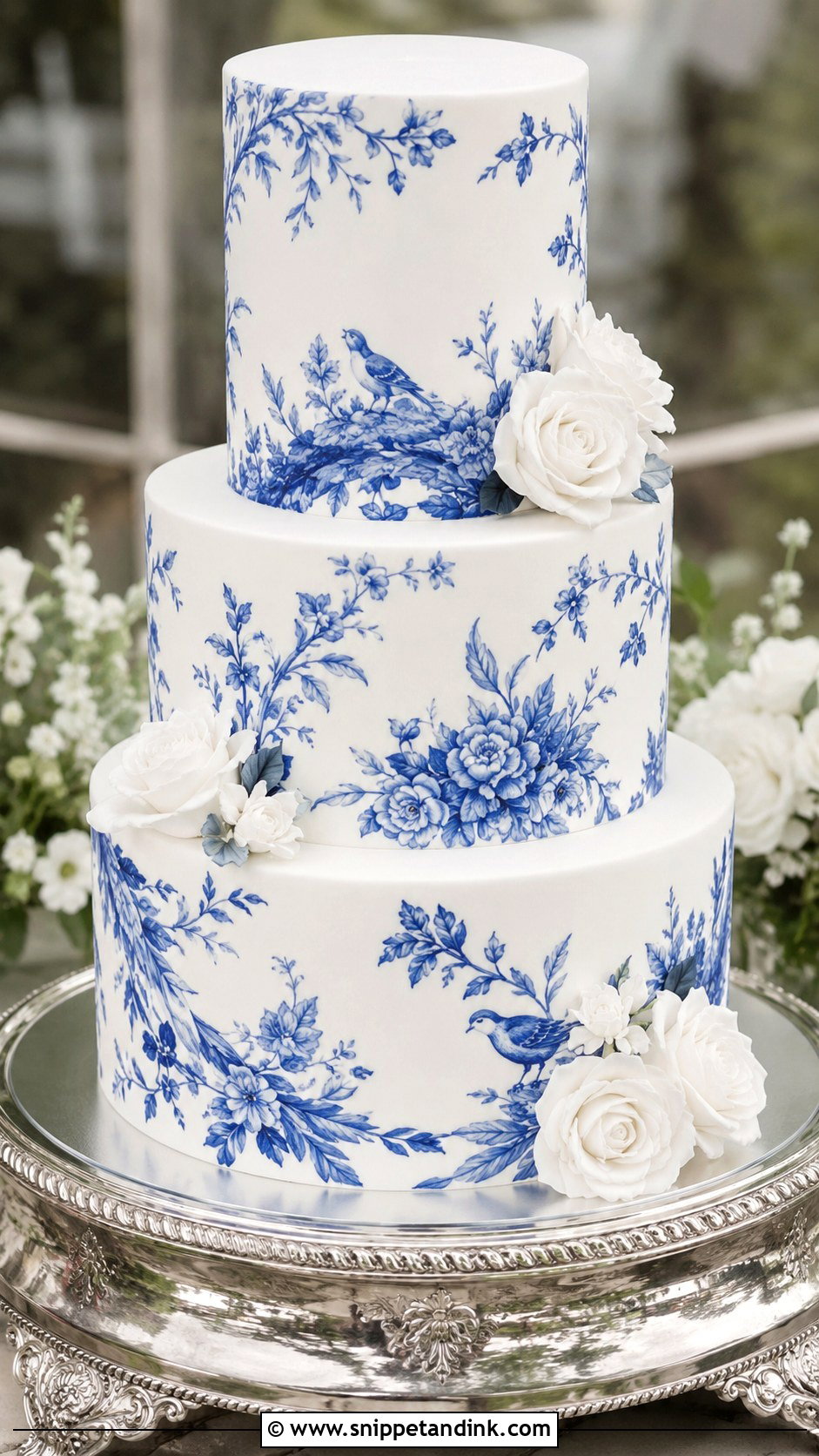 Blue And White Toile Wedding Cake - Snippet and Ink - 20 White and Blue Vintage Cake Ideas for Wedding
