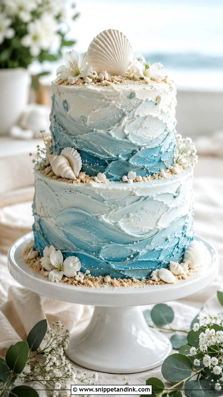 Blue Beach Two Tier Wedding Cake - Snippet and Ink - 20 Blue Two Tier Cake Ideas for Wedding