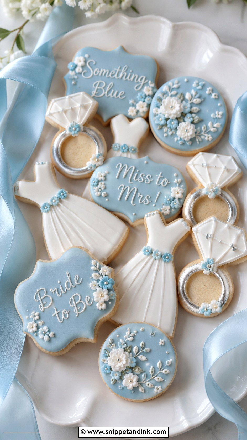 Blue Bridal Cookies - Snippet and Ink - 20 Bridal Cookies