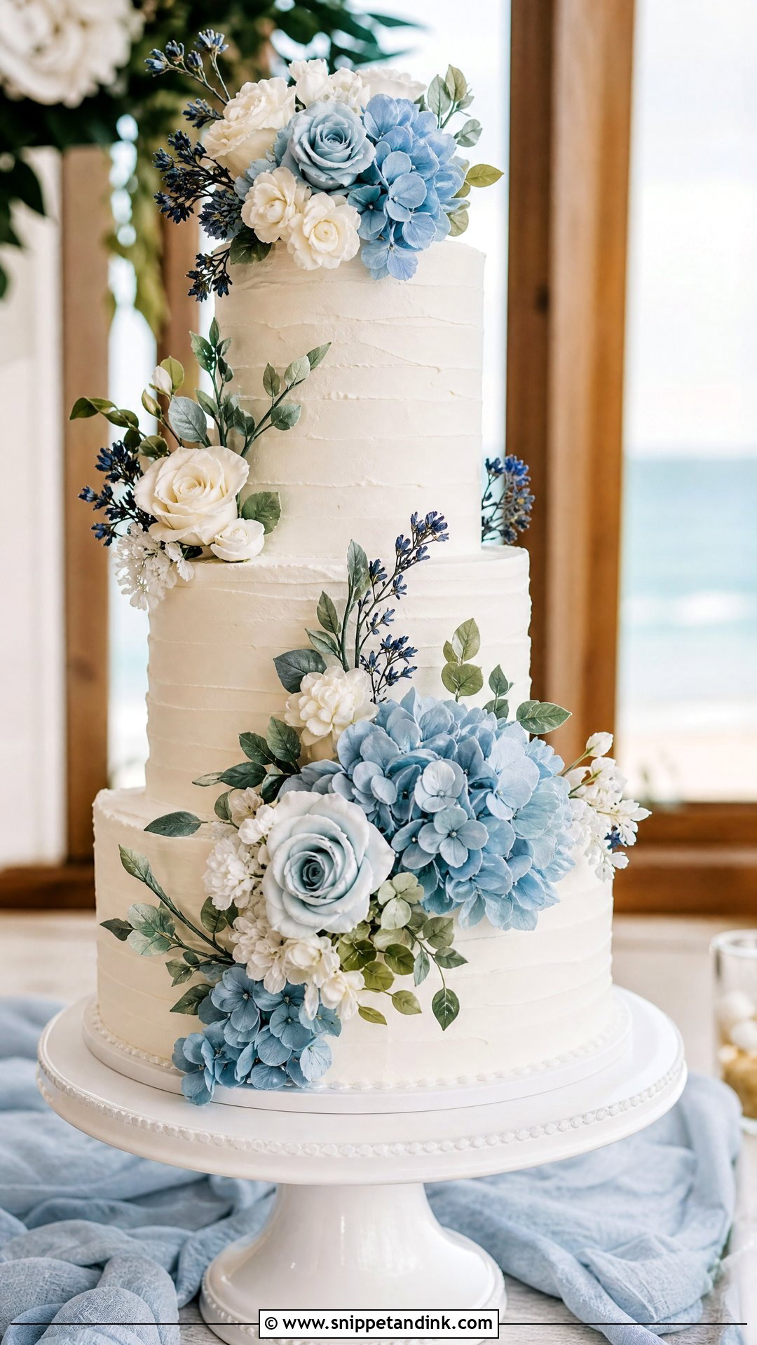 Blue Buttercream Flower Wedding Cake - Snippet and Ink - 25 Buttercream Flower Cake Ideas for Wedding