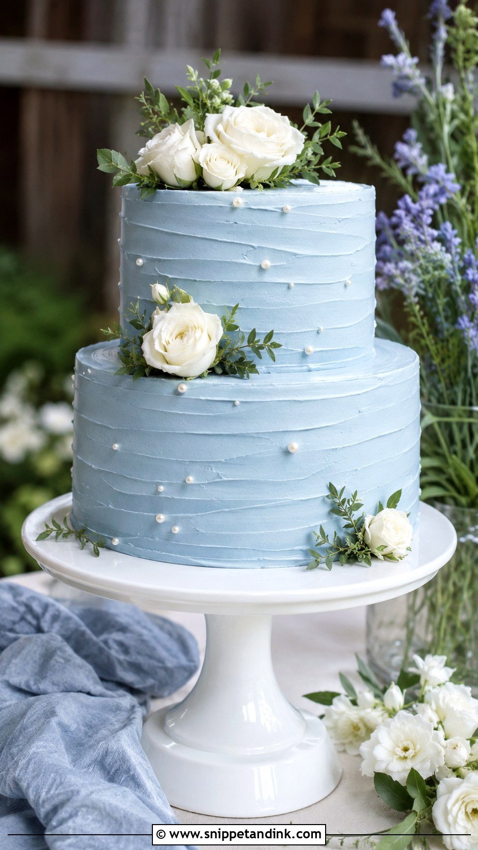 Blue Buttercream Two Tier Wedding Cake - Snippet and Ink - 20 Blue Two Tier Cake Ideas for Wedding