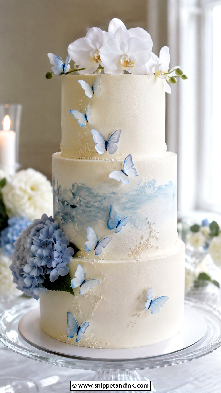 Blue Butterfly 3 Tier Wedding Cake - Snippet and Ink - 20 3 Tier Butterfly Cake Ideas for Wedding
