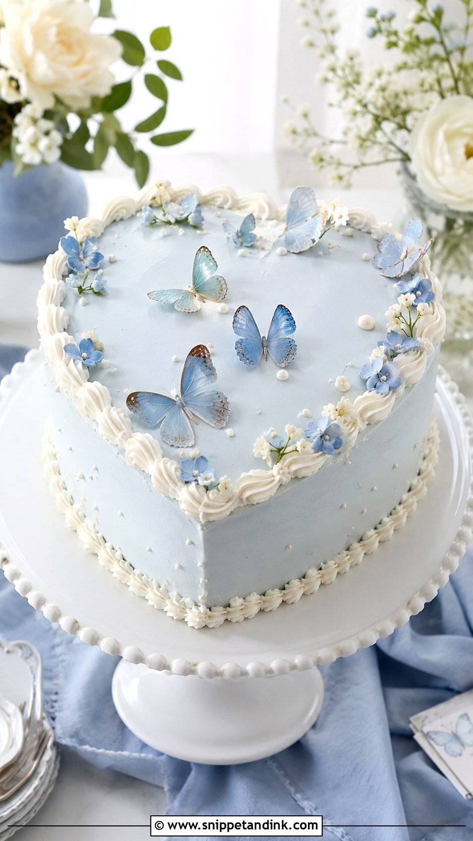 Blue Butterfly Heart Wedding Cake - Snippet and Ink - 20 Butterfly Heart Cake Ideas for Wedding