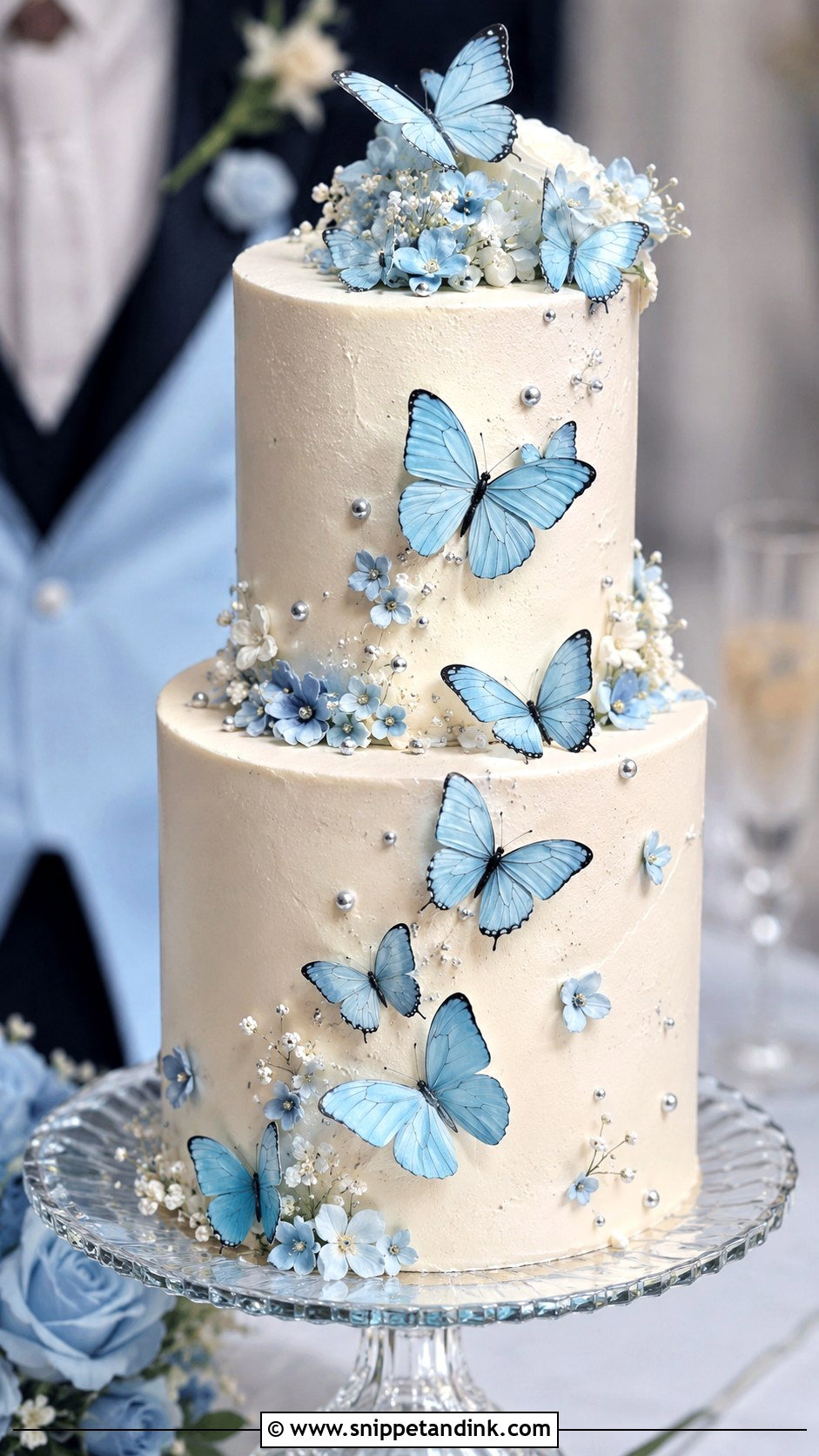 Blue Butterfly Wedding Cake - Snippet and Ink - 20 Cake Ideas with Butterfly Decorations for Wedding