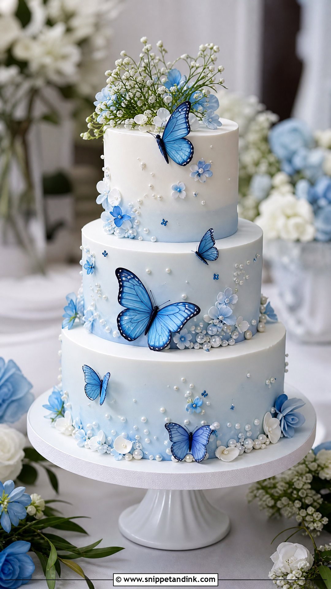 Blue Butterfly Wedding Cake - Snippet and Ink - 30 Blue Cake Aesthetic Ideas for Wedding