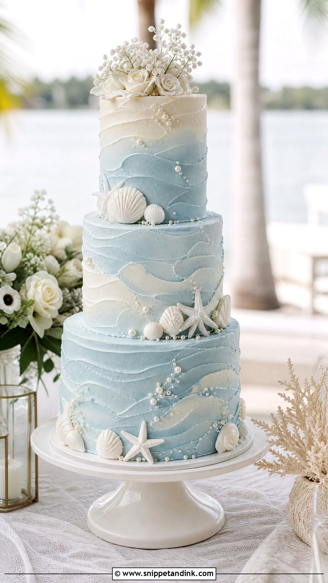 Blue Coastal Wedding Cake - Snippet and Ink - 30 Blue Cake Aesthetic Ideas for Wedding