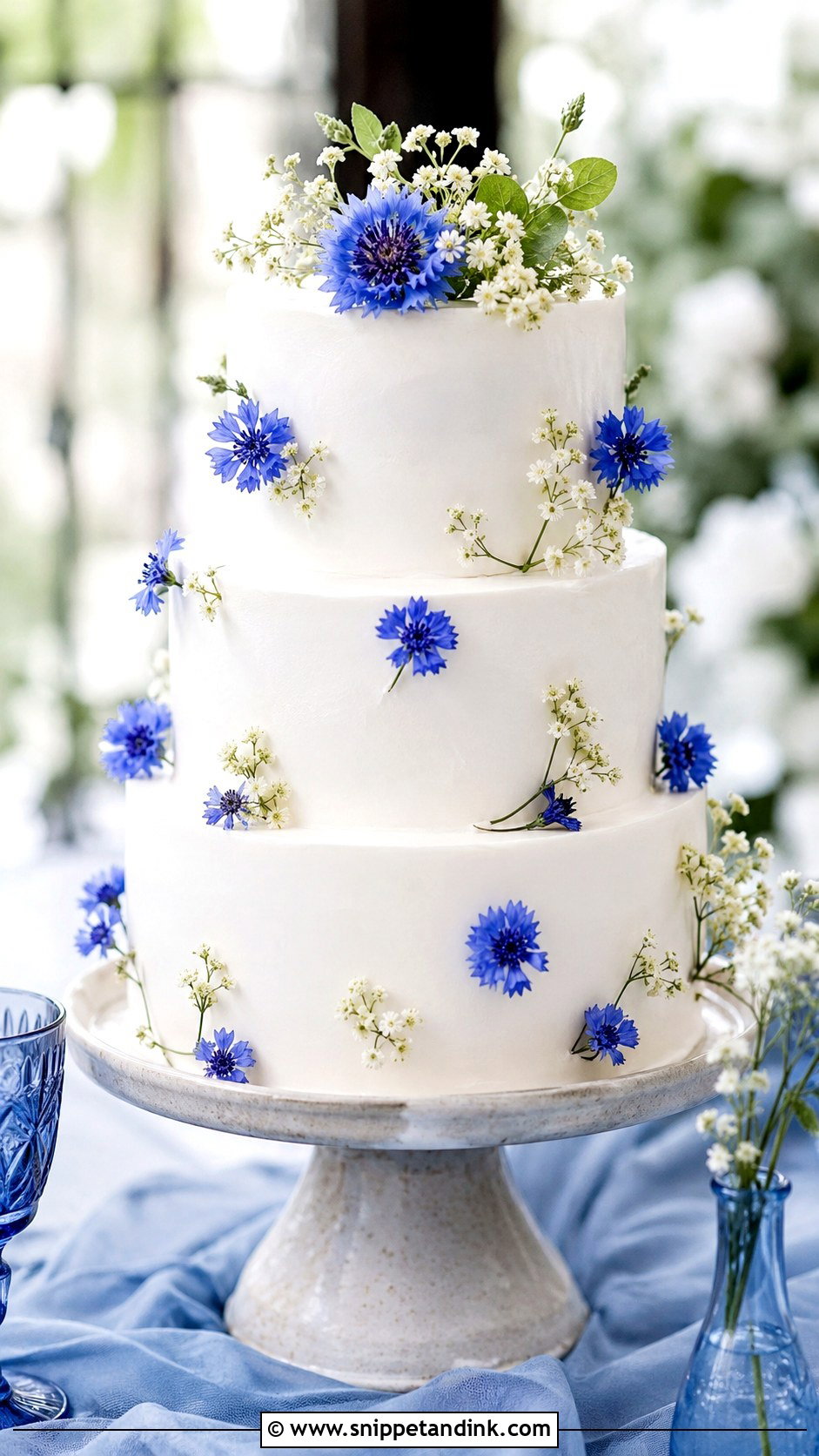 Blue Cornflower Wedding Cake - Snippet and Ink - 25 Flowers for Wedding Cake Ideas