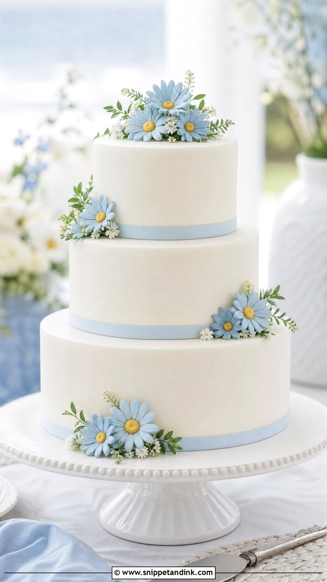 Blue Daisy Wedding Cake - Snippet and Ink - 25 Daisy Themed Cake Ideas for Wedding