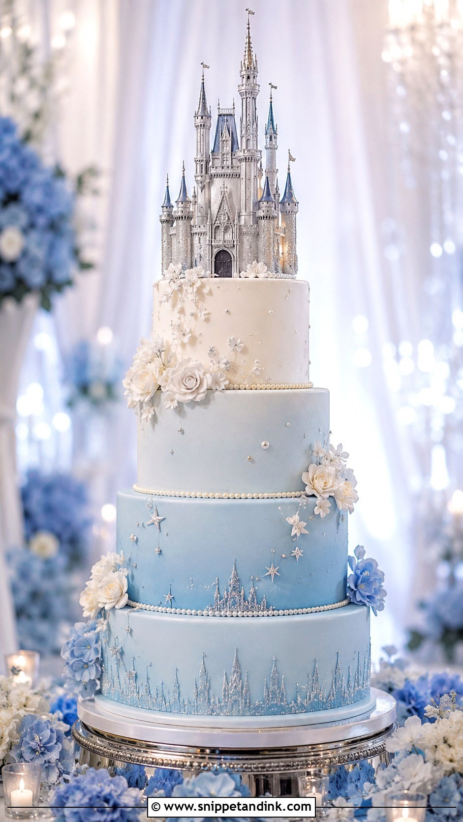 Blue Disney Castle Wedding Cake - Snippet and Ink - 20 Disney Castle Wedding Cake Ideas
