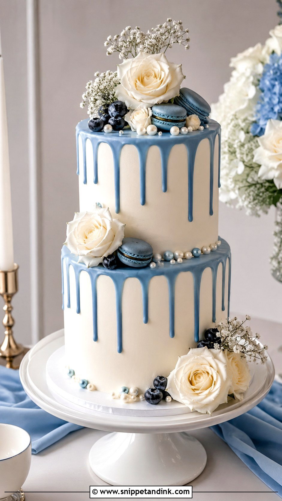 Blue Drip Two Tier Wedding Cake - Snippet and Ink - 20 Blue Two Tier Cake Ideas for Wedding