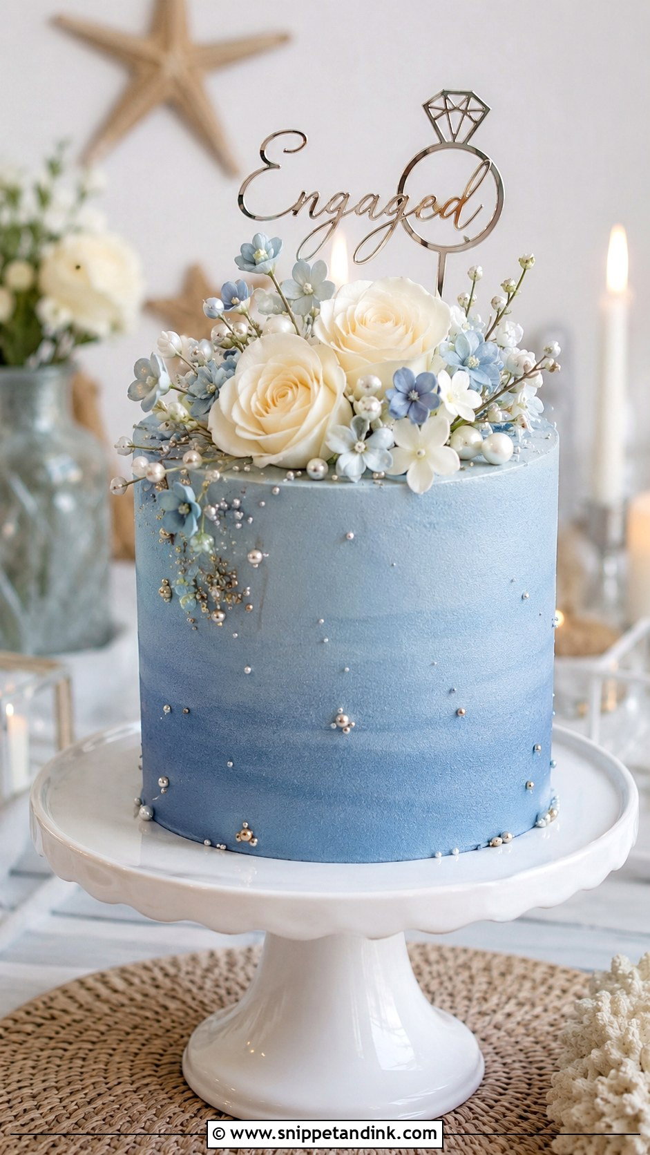 Blue Engagement Cake - Snippet and Ink - 20 Elegant Engagement Cake Ideas