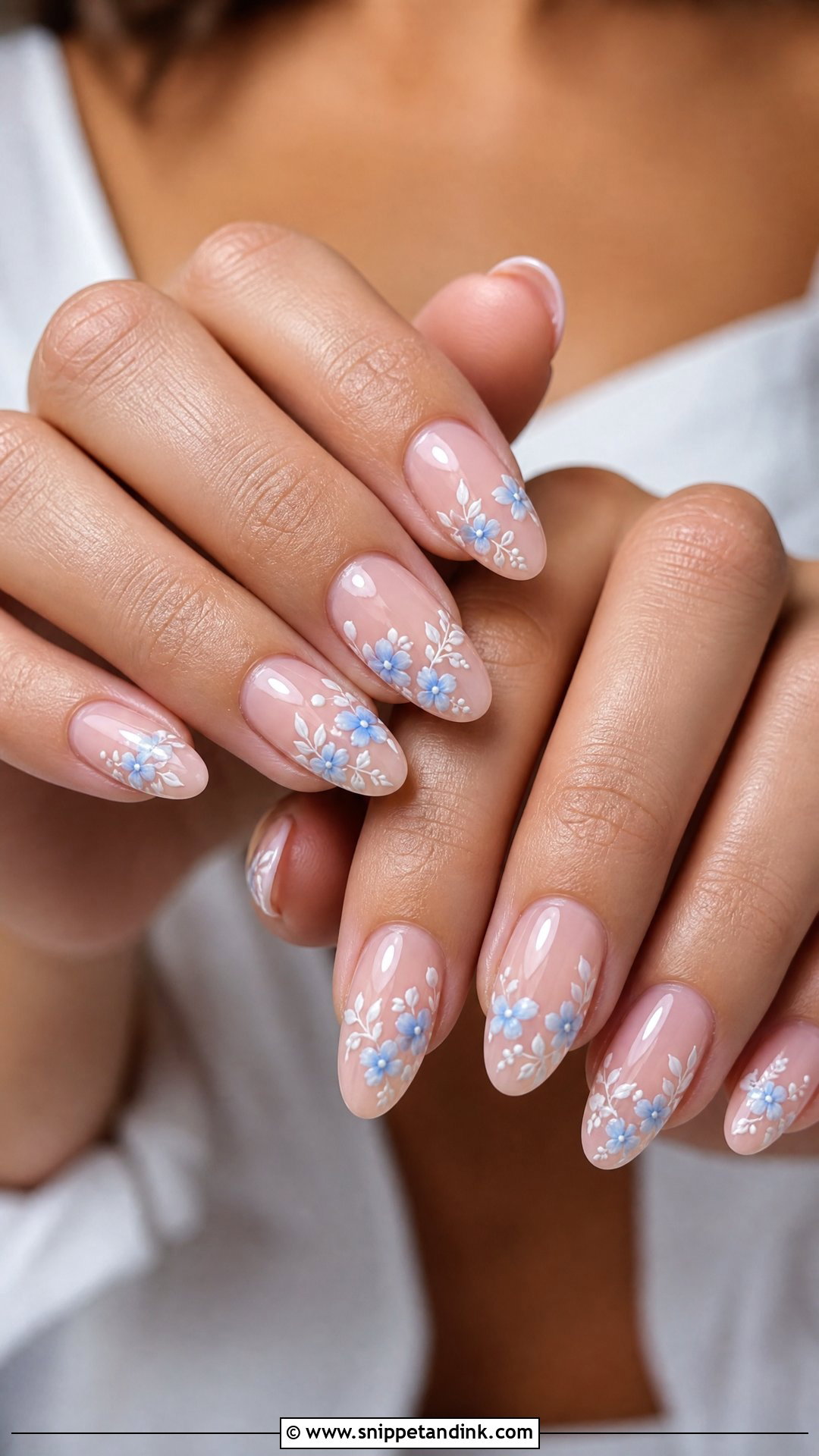 Blue Floral Bridal Nails - Snippet and Ink - 25 Blue Bridal Nails