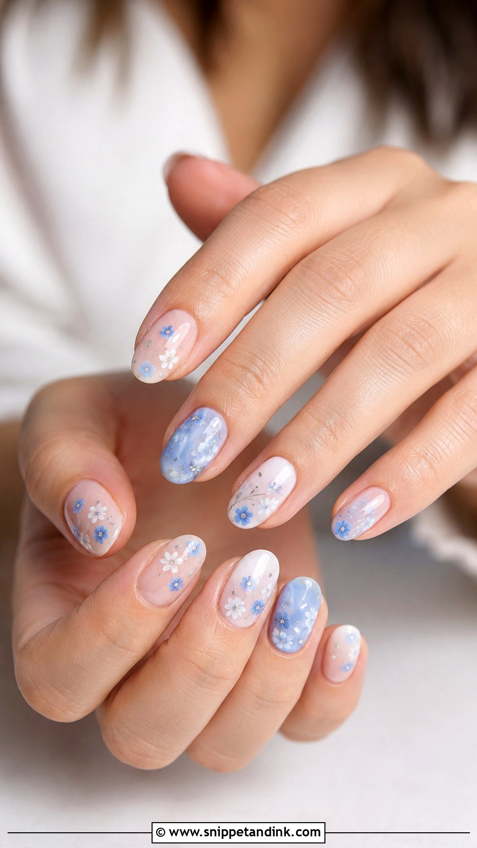 Blue Floral Bridal Nails - Snippet and Ink - 20 Floral Bridal Nails