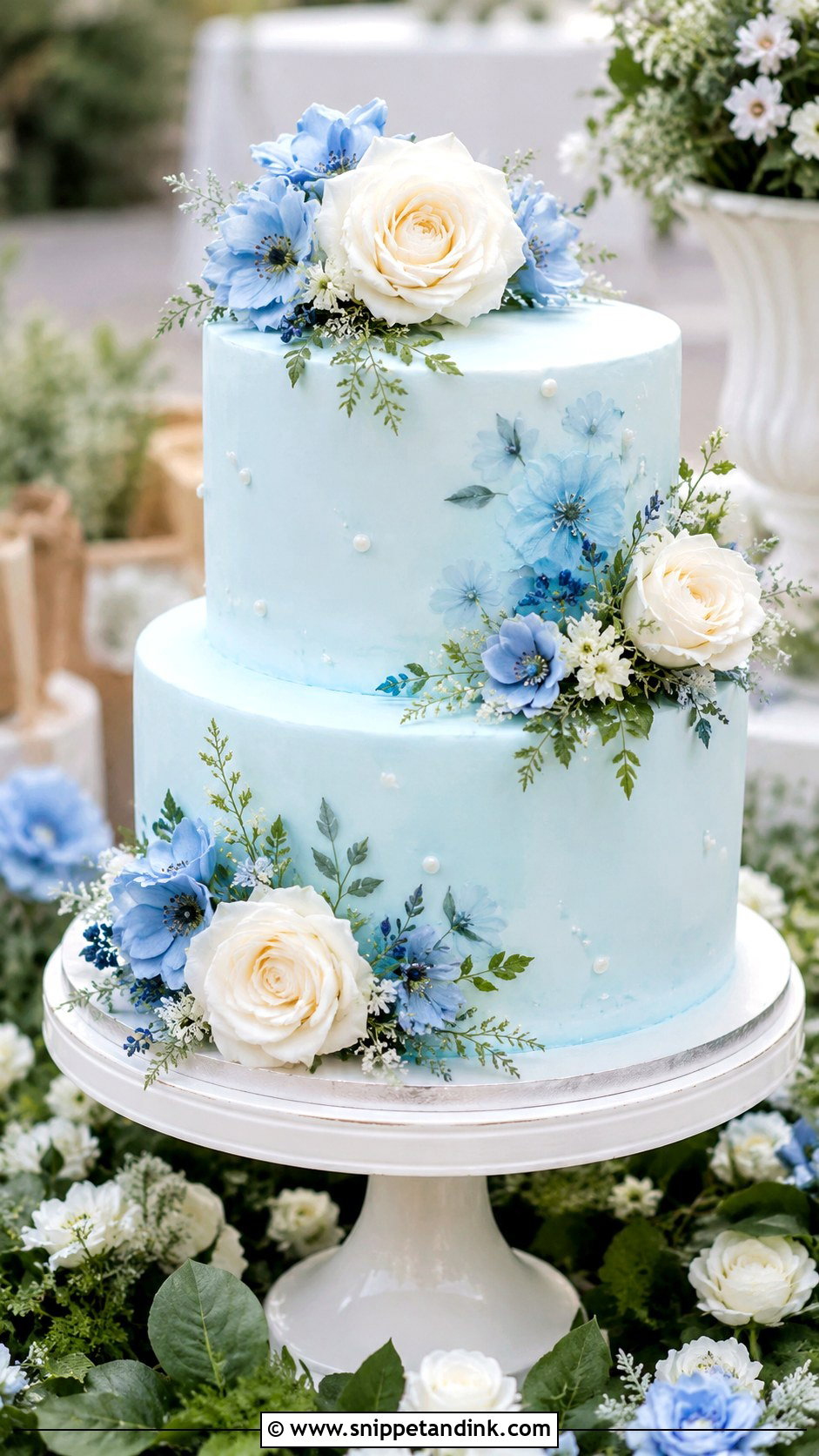 Blue Floral Two Tier Wedding Cake - Snippet and Ink - 20 Blue Two Tier Cake Ideas for Wedding