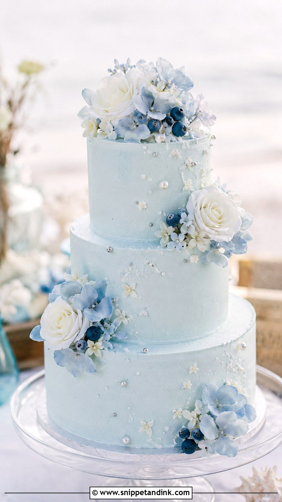 Blue Floral Wedding Cake - Snippet and Ink - 20 Floral Wedding Cakes