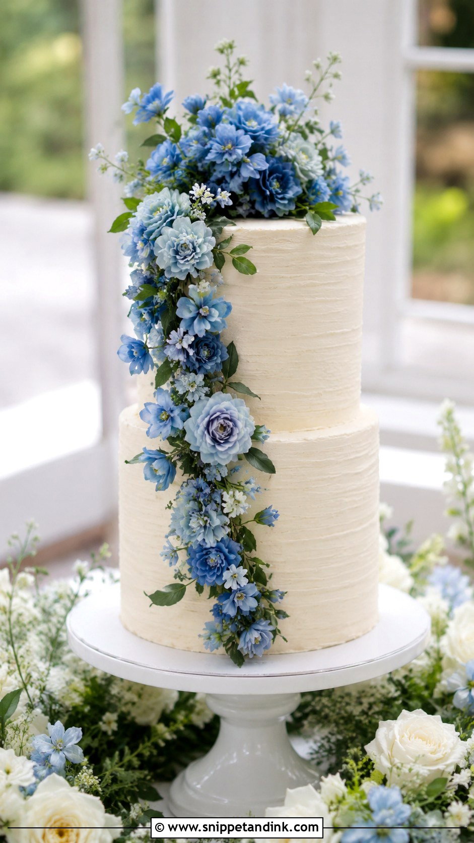 Blue Floral Wedding Cake - Snippet and Ink - 25 Something Blue Cake Ideas
