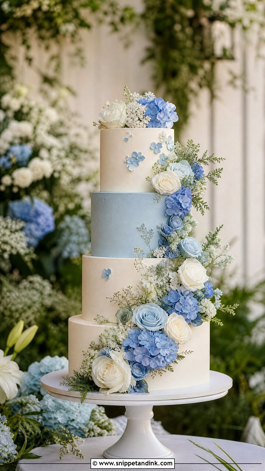 Blue Floral Wedding Cake - Snippet and Ink - 30 Blue Cake Aesthetic Ideas for Wedding