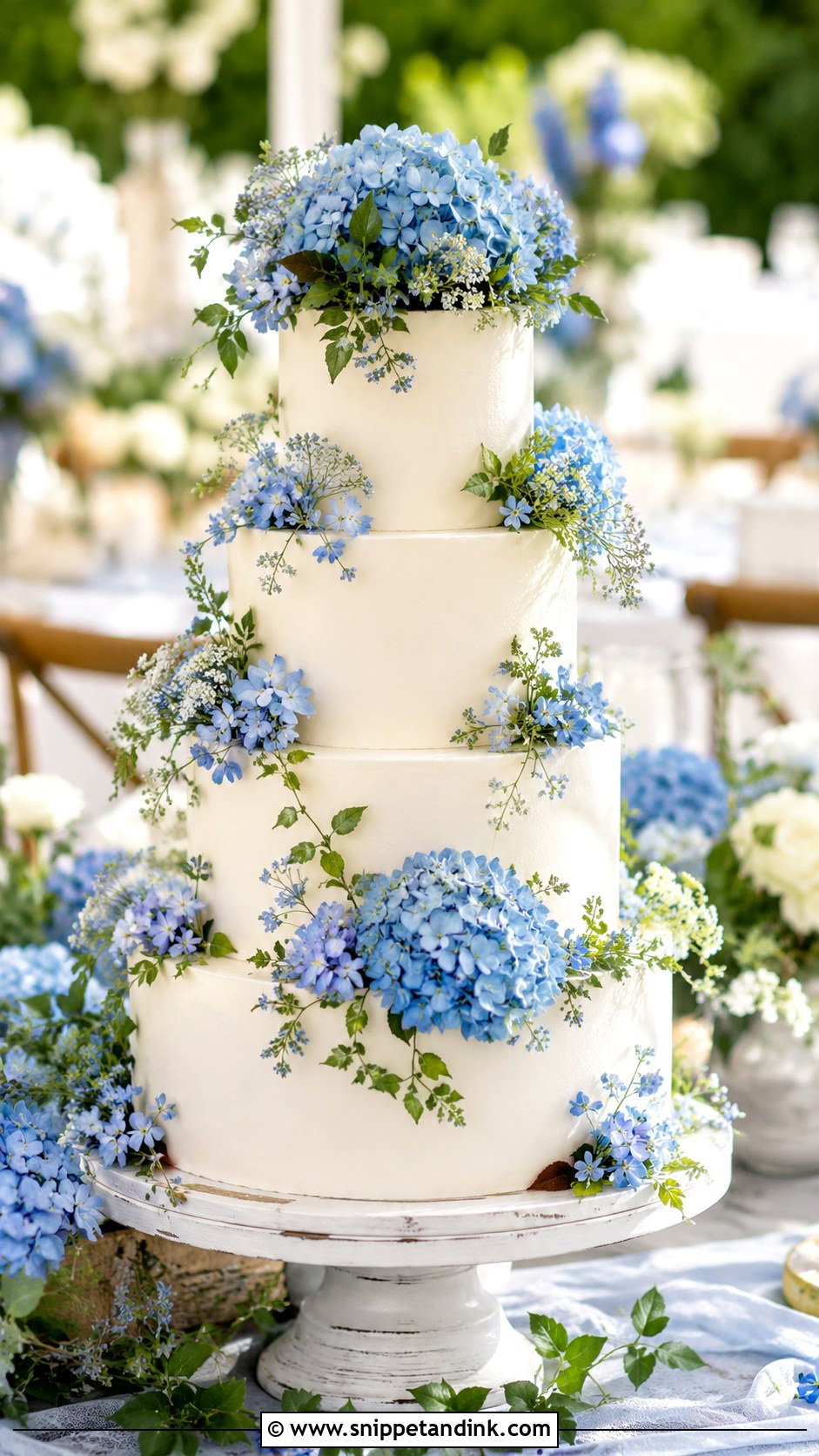 Blue Floral Wedding Cake - Snippet and Ink - 20 Blue Wedding Cake Ideas