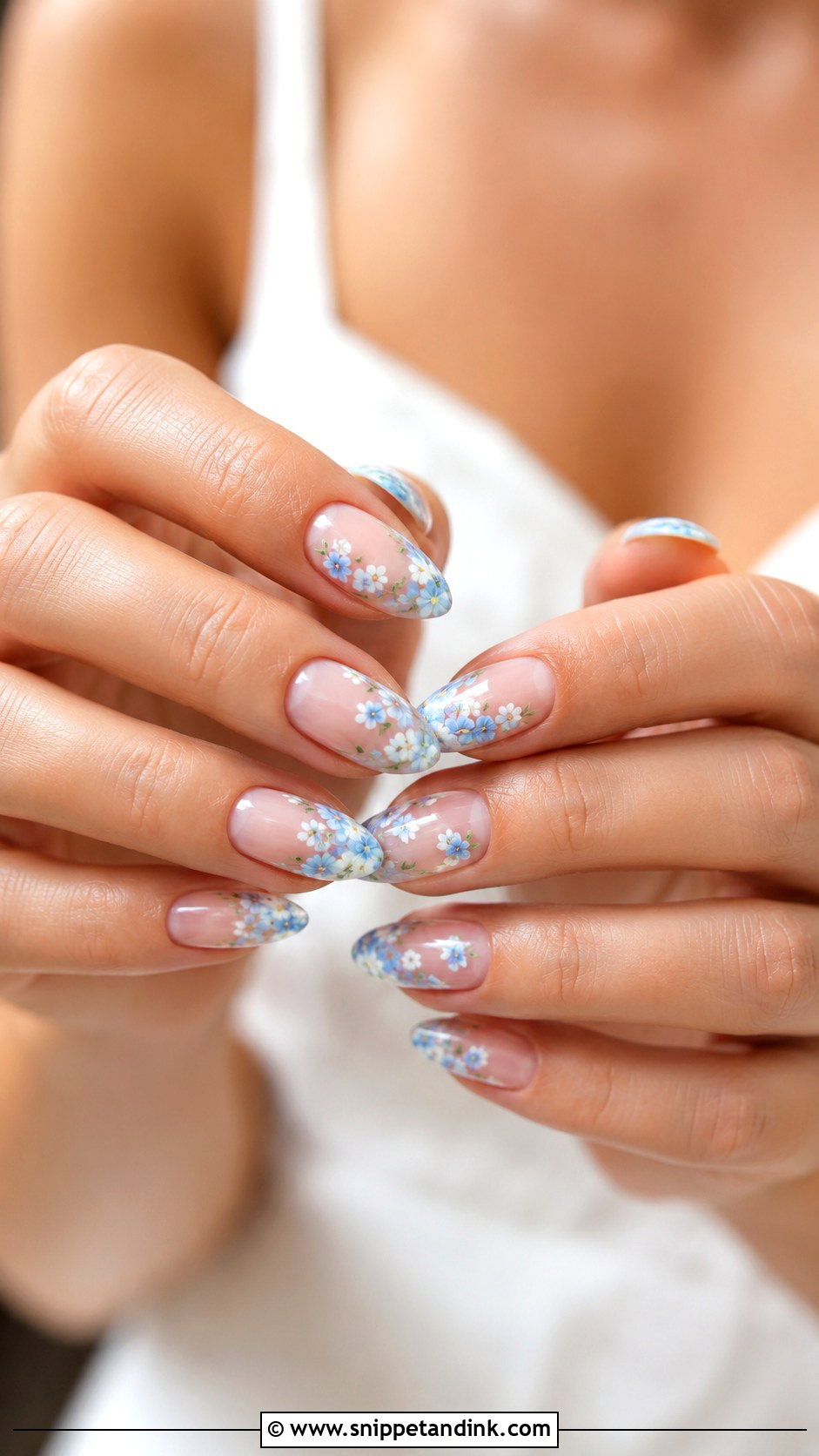 Blue Floral Wedding Nails - Snippet and Ink - 20 Blue Wedding Nails for Bride