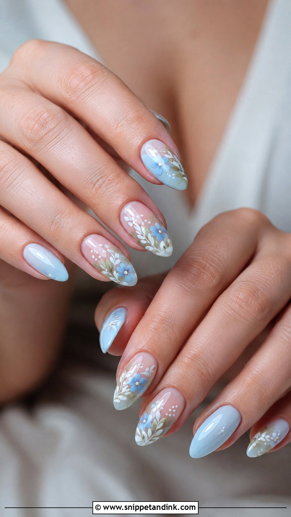 Blue Floral Wedding Nails - Snippet and Ink - 20 Floral Wedding Nails for Bride