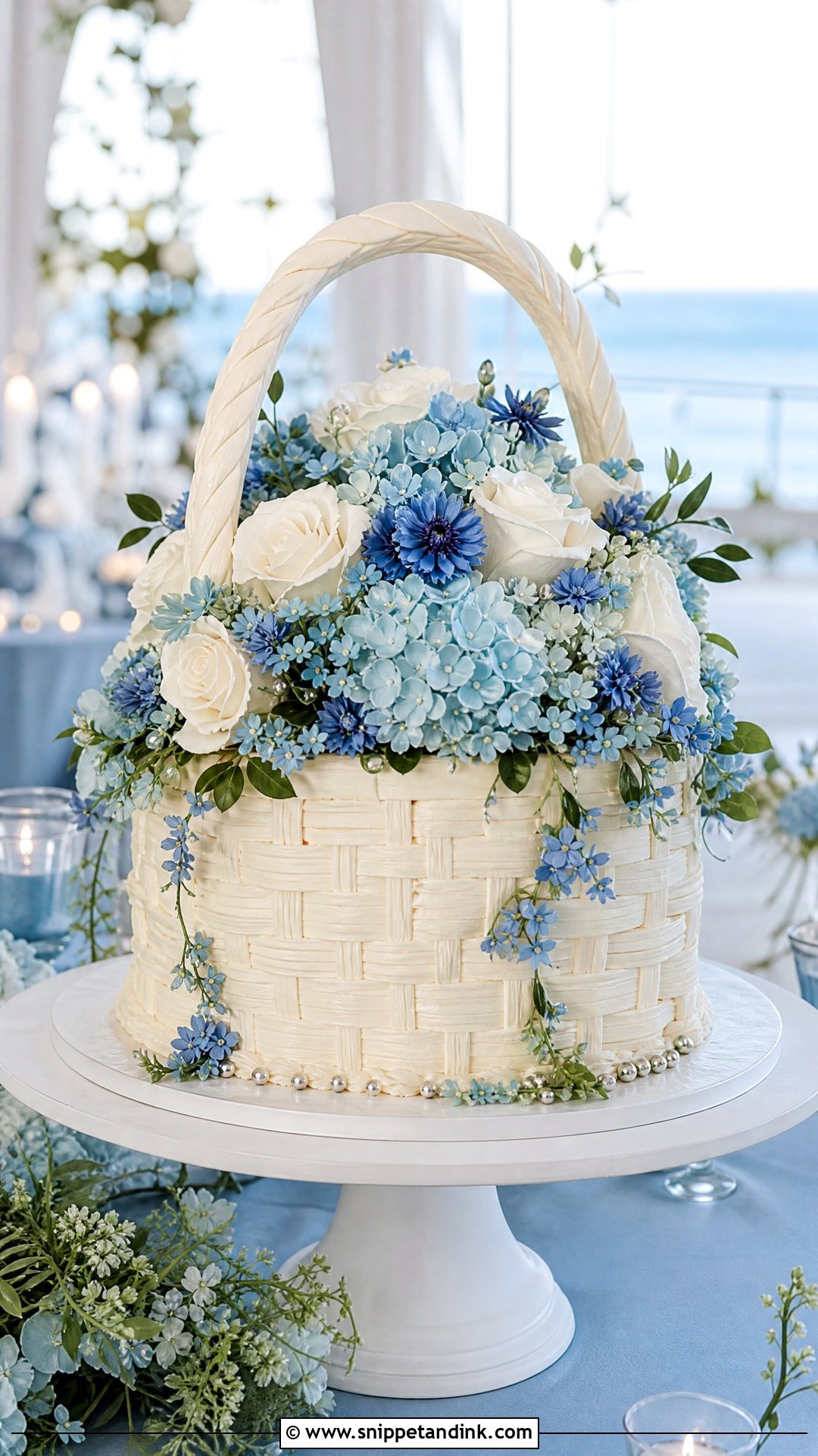 Blue Flower Basket Wedding Cake - Snippet and Ink - 25 Flower Basket Cake Ideas for Wedding