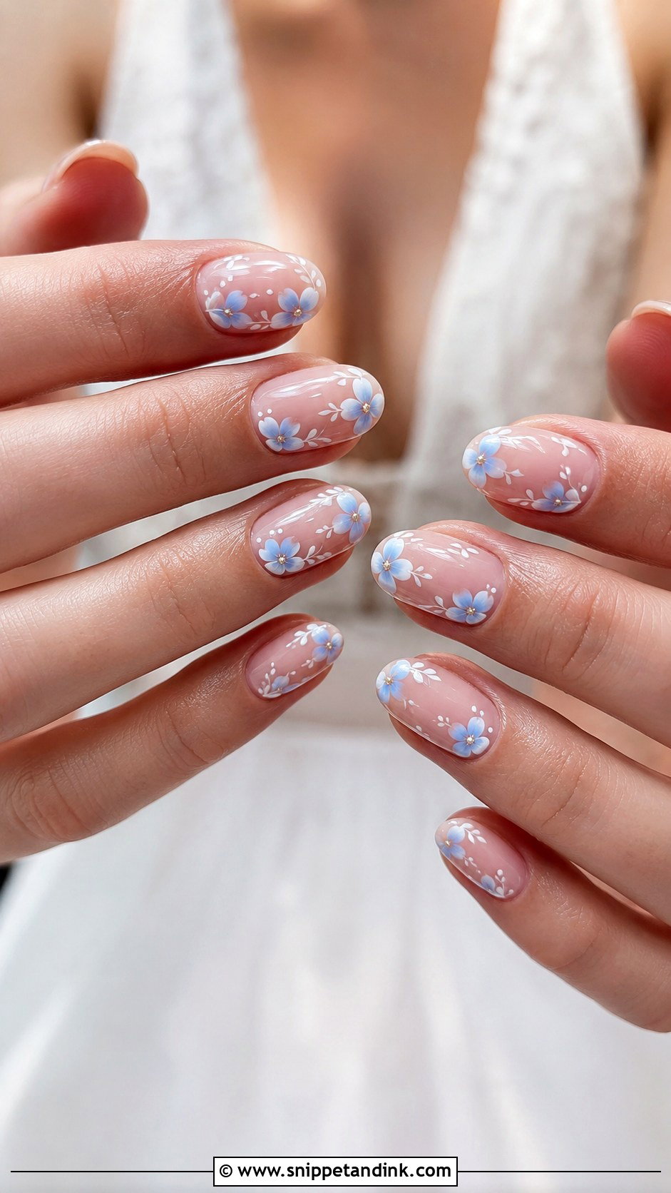 Blue Flower Bridal Nails - Snippet and Ink - 20 Bridal Nails with Flowers