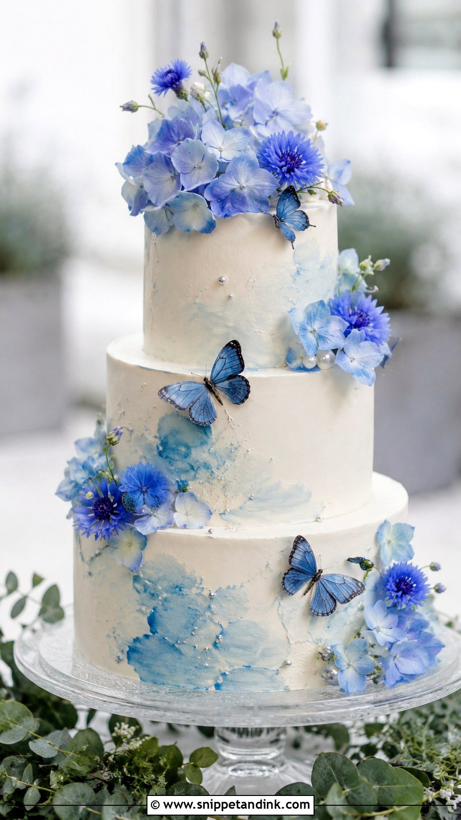 Blue Flower Butterfly Wedding Cake - Snippet and Ink - 20 Flower Butterfly Cake Ideas for Wedding