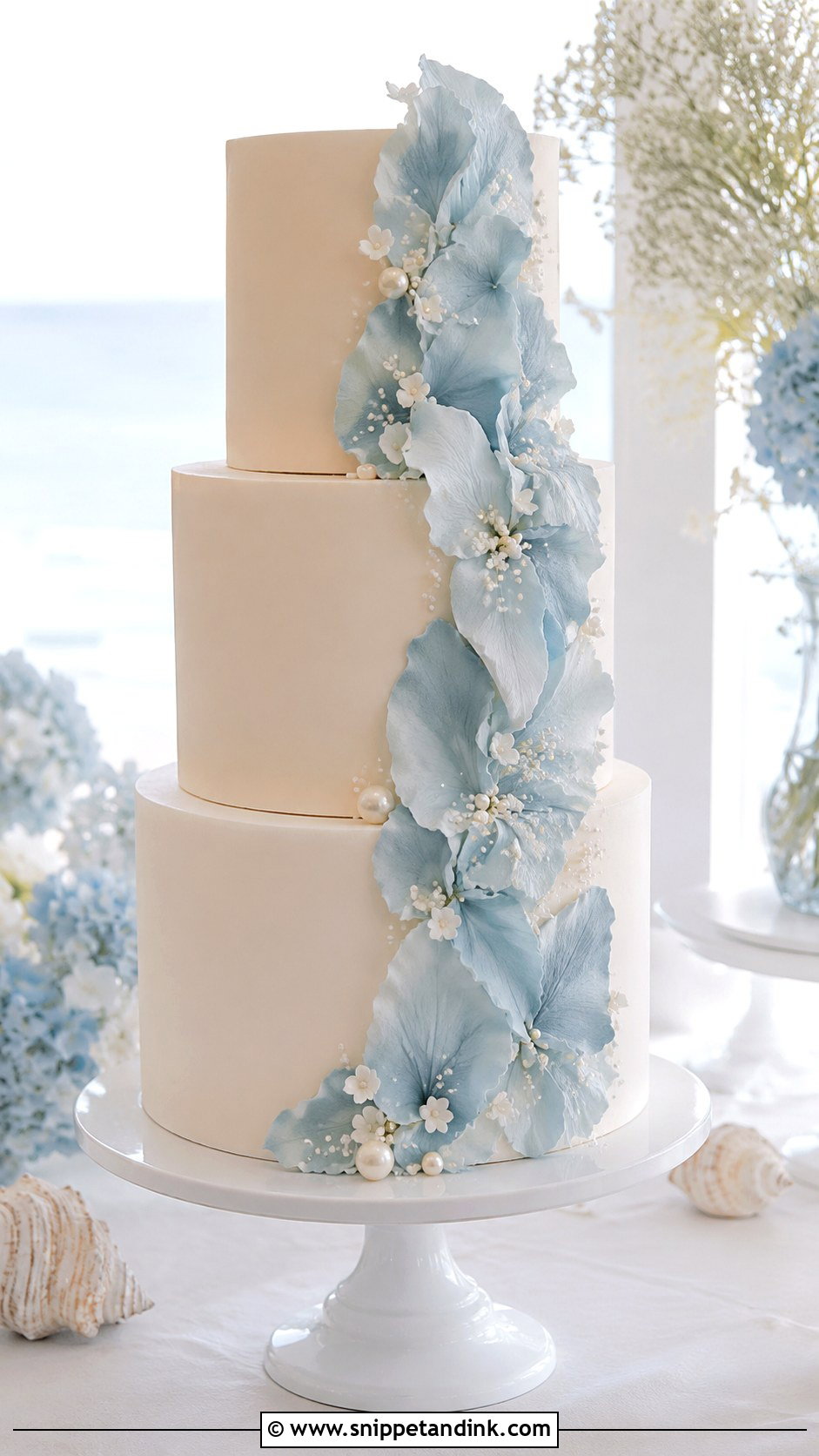 Blue Flower Petal Wedding Cake - Snippet and Ink - 20 Flower Petal Wedding Cake Ideas