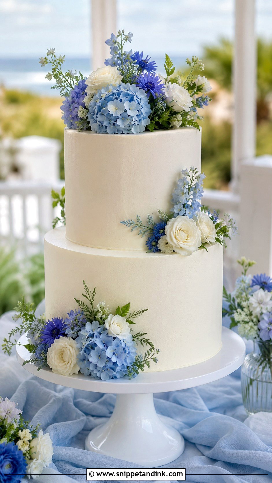 Blue Flower Wedding Cake - Snippet and Ink - 20 Flower Wedding Cake Ideas