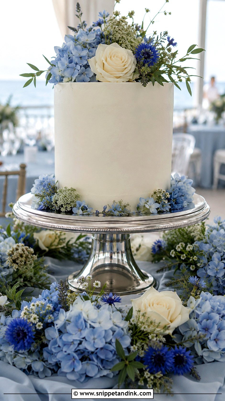 Blue Flower Wedding Cake - Snippet and Ink - 20 Flowers Around Cake Ideas for Wedding