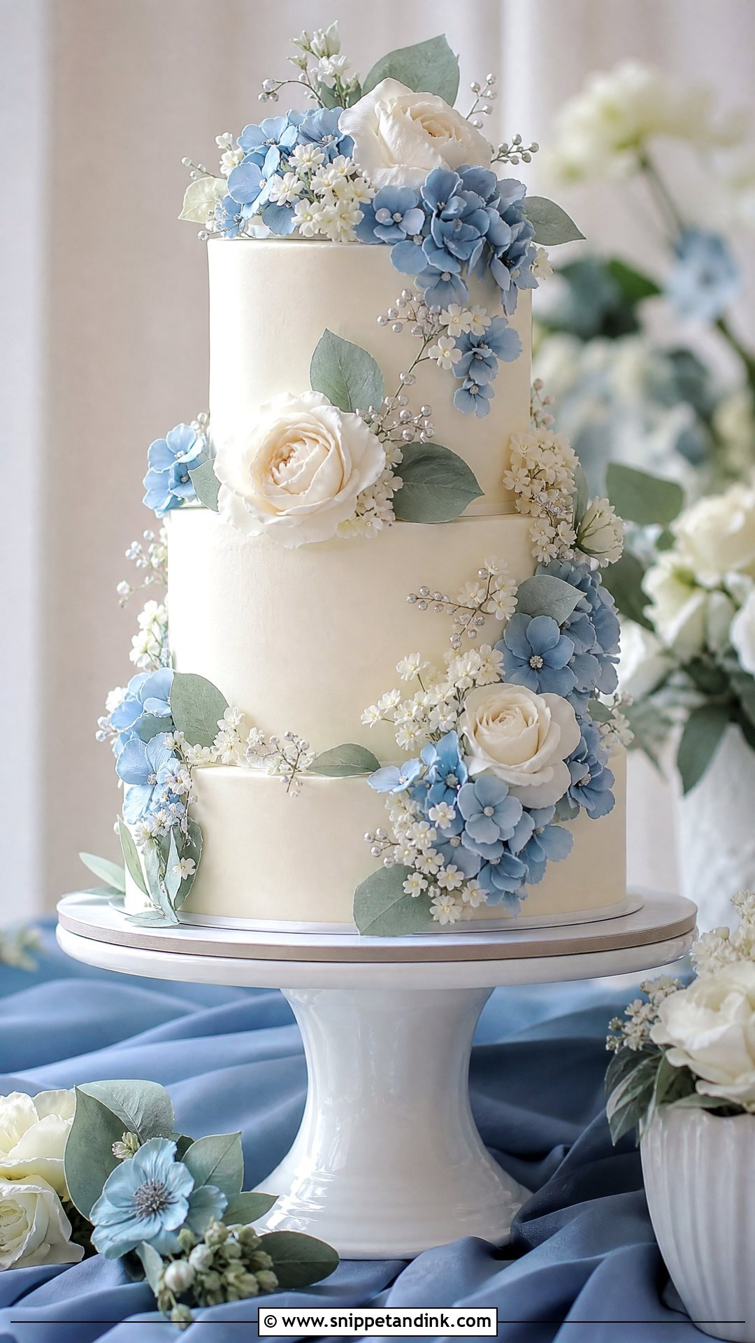 Blue Flower Wedding Cake - Snippet and Ink - 35 Cakes with Flowers for Wedding