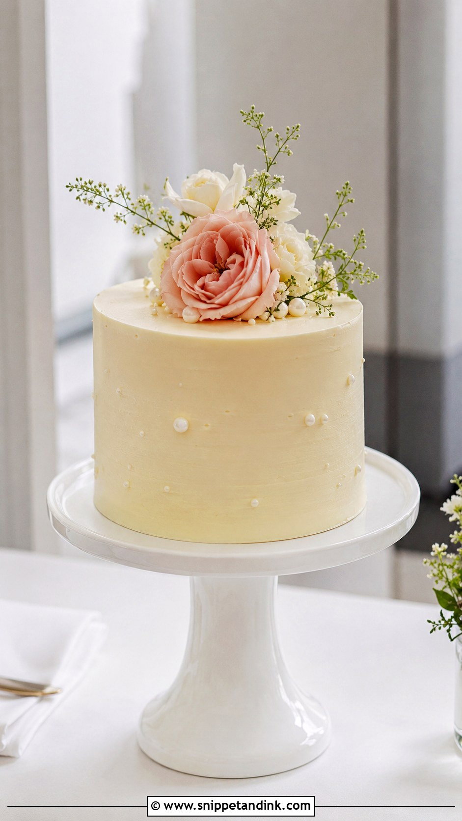 Blue Flower Wedding Cake With Pearls - Snippet and Ink - 30 Wedding Cake Ideas with Flowers and Pearls
