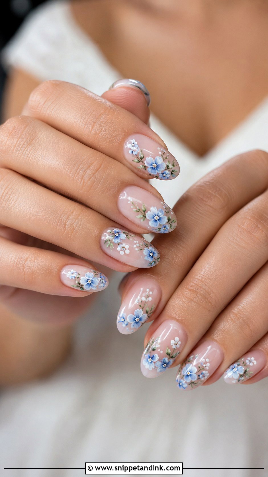 Blue Flower Wedding Nails - Snippet and Ink - 20 Wedding Nails with Flowers