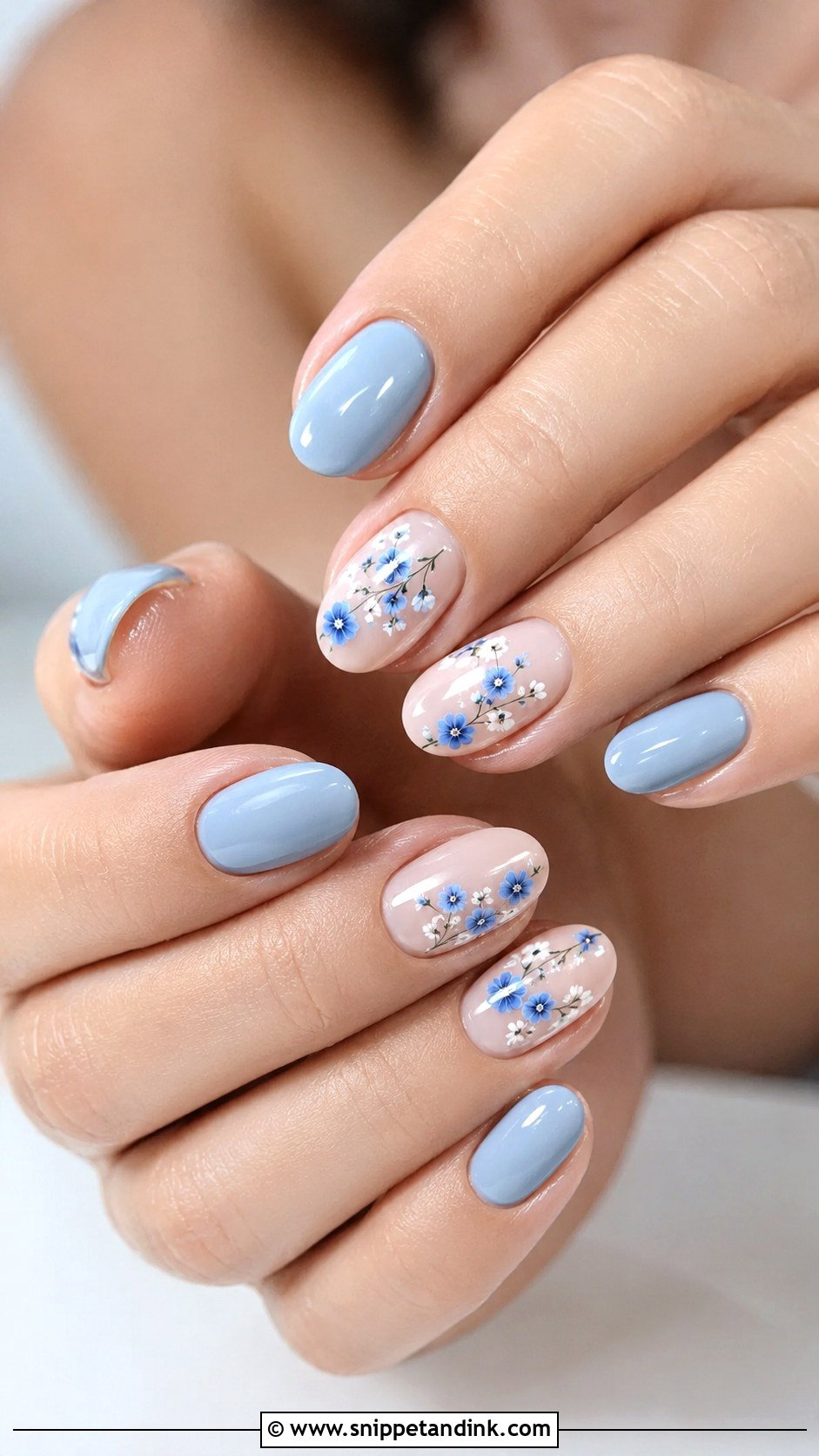 Blue Flower Wedding Nails - Snippet and Ink - 20 Flower Wedding Nails