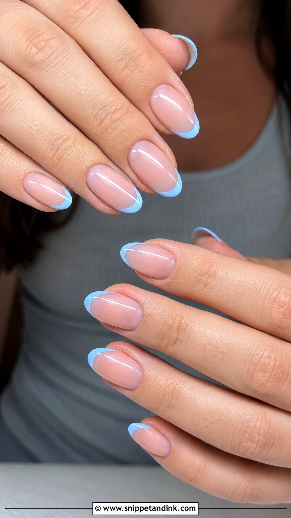 Blue French Engagement Nails - Snippet and Ink - 30 Nails for Engagement