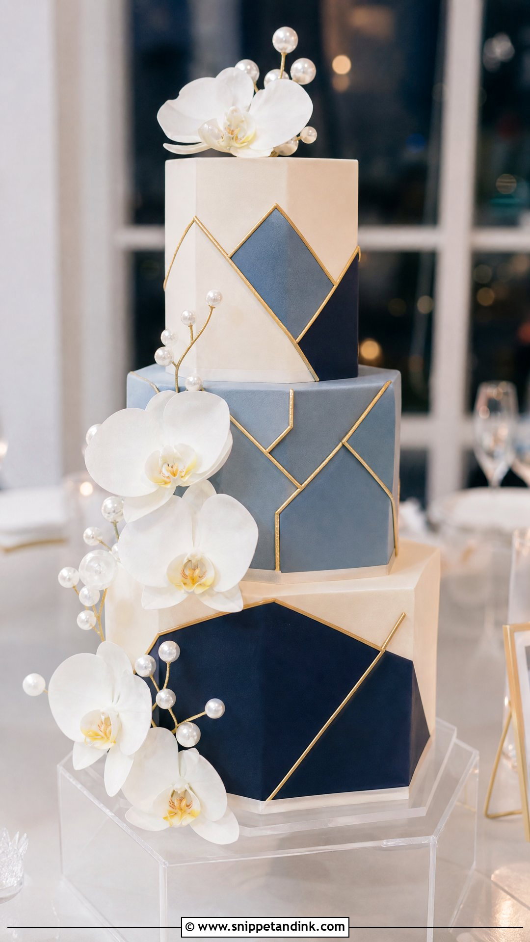 Blue Geometric Wedding Cake - Snippet and Ink - 30 Blue Cake Aesthetic Ideas for Wedding