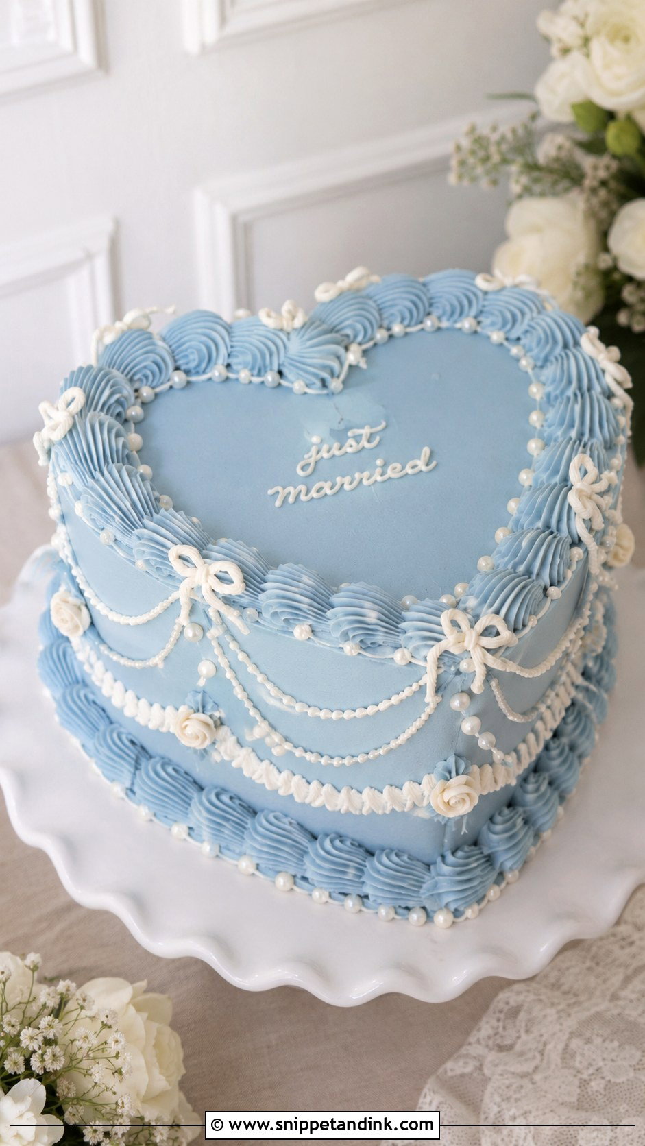 Blue Heart Vintage Wedding Cake - Snippet and Ink - 20 White and Blue Vintage Cake Ideas for Wedding