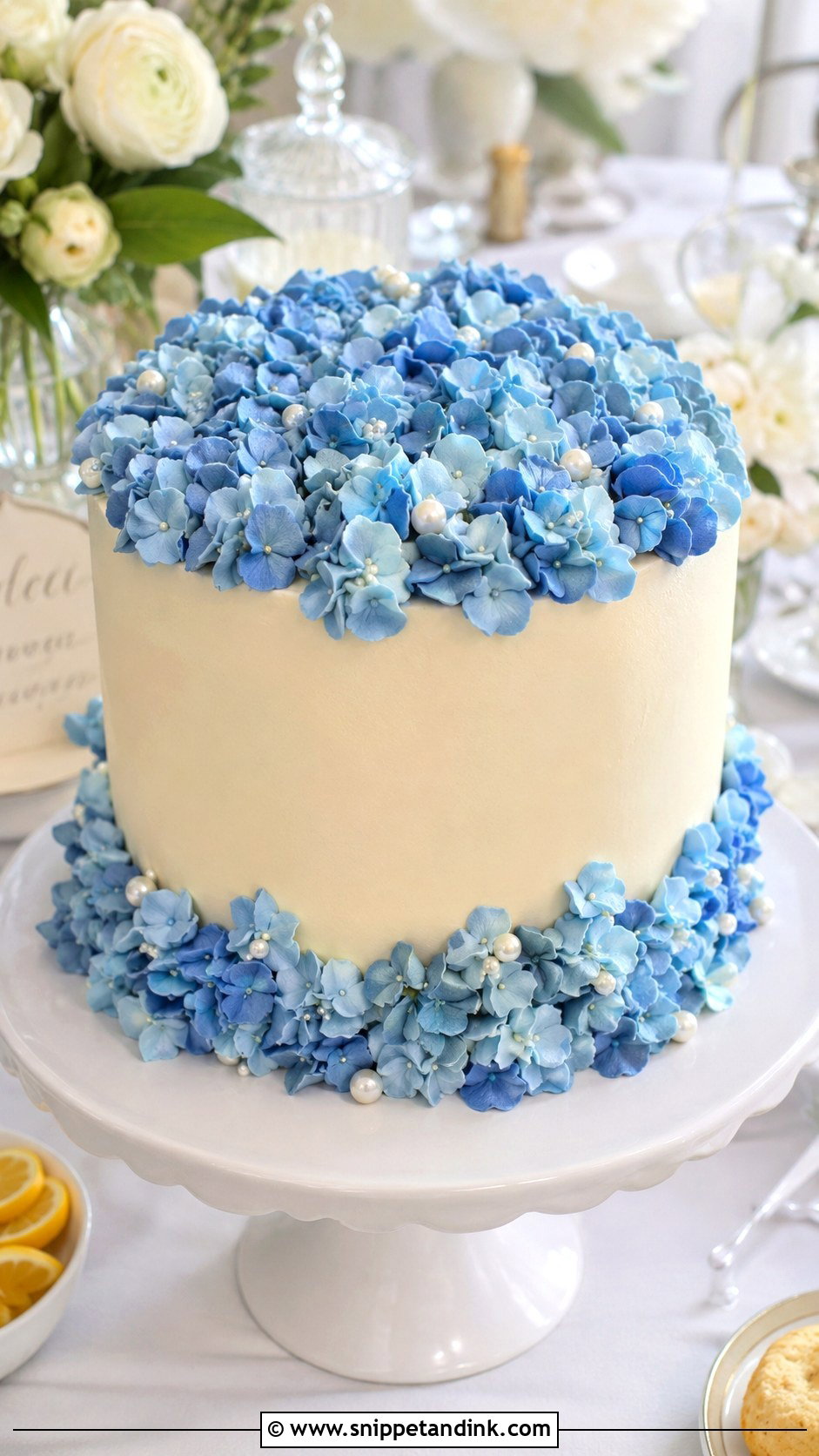 Blue Hydrangea Cake - Snippet and Ink - 25 Something Blue Cake Ideas
