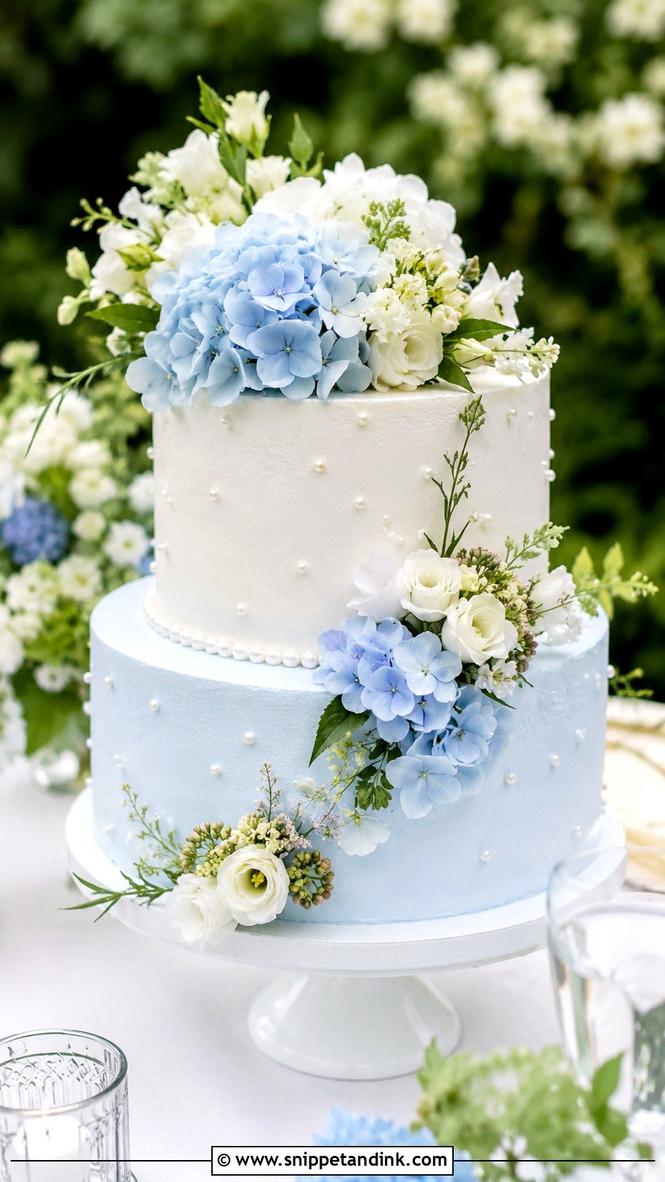 Blue Hydrangea Two Tier Wedding Cake - Snippet and Ink - 20 Blue Two Tier Cake Ideas for Wedding