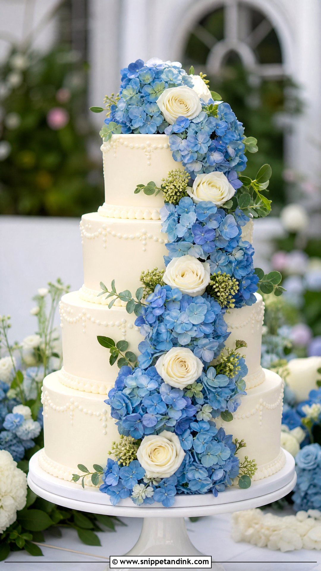 Blue Hydrangea Wedding Cake - Snippet and Ink - 30 Blue Cake Aesthetic Ideas for Wedding